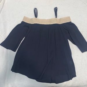 Navy blue shirt with cream crotchet top embroider